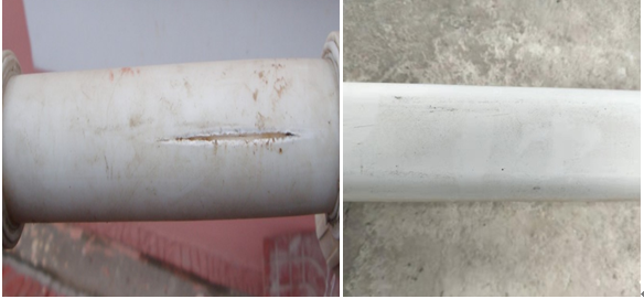 普通的PVC管道和蔬乐管管道对比照
